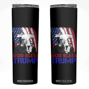 God Bless President Trump Skinny Tumbler Pennsylvania 2024 Raised Fist American Flag Cross TB02 Black Print Your Wear