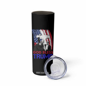 God Bless President Trump Skinny Tumbler Pennsylvania 2024 Raised Fist American Flag Cross TB02 Print Your Wear