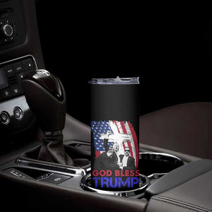 God Bless President Trump Skinny Tumbler Pennsylvania 2024 Raised Fist American Flag Cross TB02 Print Your Wear