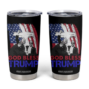 God Bless President Trump Tumbler Cup Pennsylvania 2024 Raised Fist American Flag Cross TB02 Black Print Your Wear