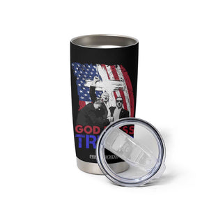 God Bless President Trump Tumbler Cup Pennsylvania 2024 Raised Fist American Flag Cross TB02 Print Your Wear