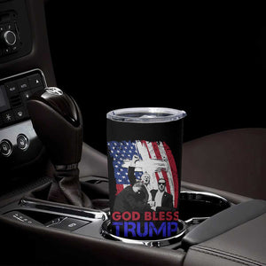 God Bless President Trump Tumbler Cup Pennsylvania 2024 Raised Fist American Flag Cross TB02 Print Your Wear