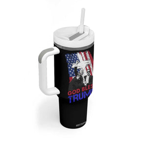 God Bless President Trump Tumbler With Handle Pennsylvania 2024 Raised Fist American Flag Cross TB02 Print Your Wear