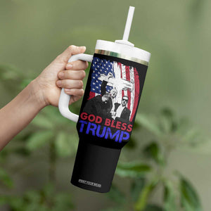 God Bless President Trump Tumbler With Handle Pennsylvania 2024 Raised Fist American Flag Cross TB02 Print Your Wear