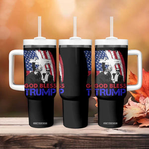 God Bless President Trump Tumbler With Handle Pennsylvania 2024 Raised Fist American Flag Cross TB02 Print Your Wear