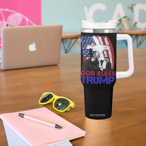 God Bless President Trump Tumbler With Handle Pennsylvania 2024 Raised Fist American Flag Cross TB02 Print Your Wear