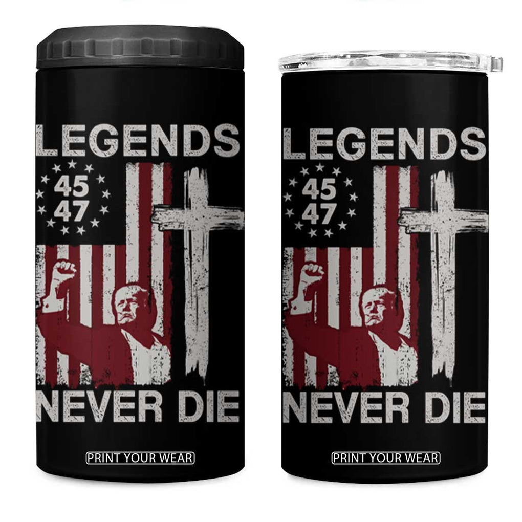 Trump Raised Fist 4 in 1 Can Cooler Tumbler Legend Never Die President 45 47 American Betsy Ross Flag Cross TB02 One Size: 16 oz Black Print Your Wear