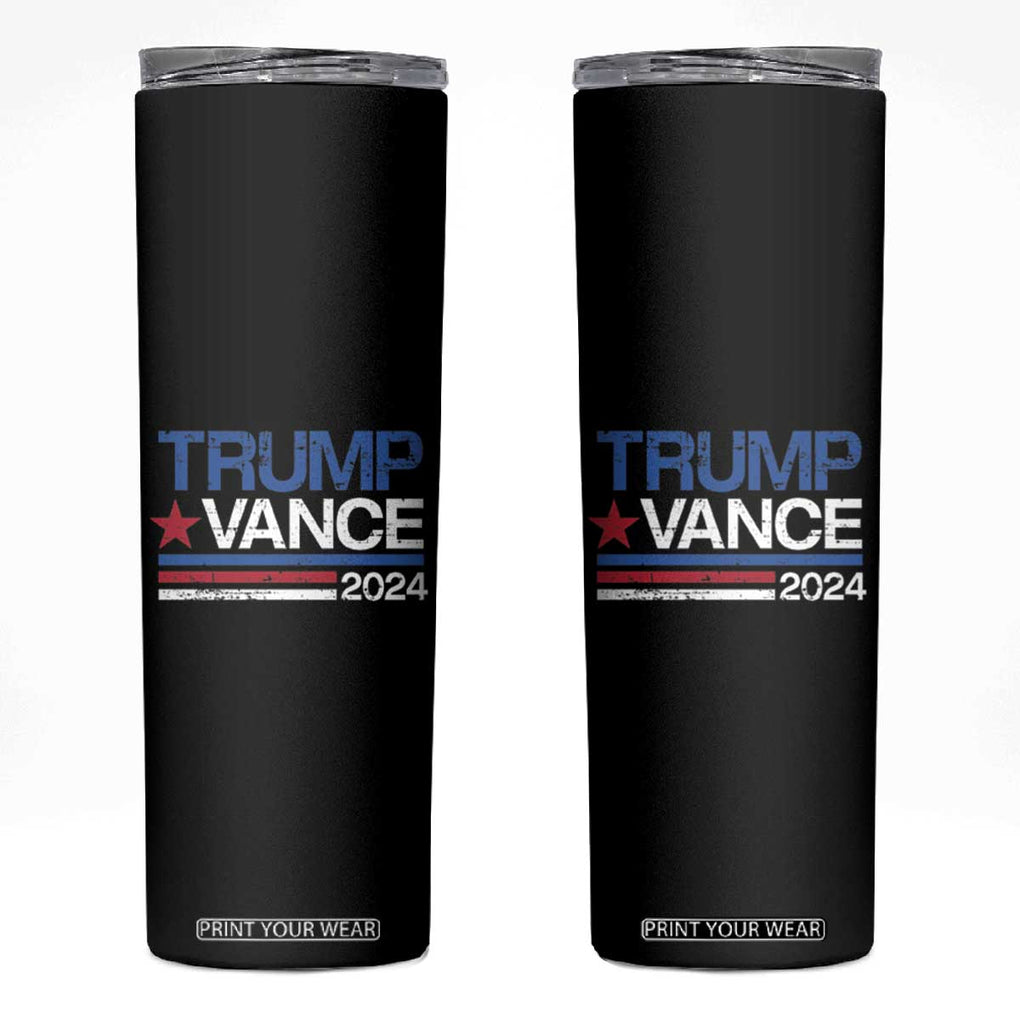 Trump Vance 2024 Skinny Tumbler 2024 President 45 47 Supporter Retro Stripe TB02 Black Print Your Wear