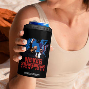 Trump Raised Fist 4 in 1 Can Cooler Tumbler Never Surrender Support President 45 47 TB02 Print Your Wear