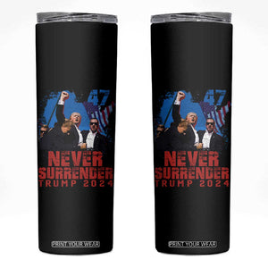 Trump Raised Fist Skinny Tumbler Never Surrender Support President 45 47 TB02 Black Print Your Wear