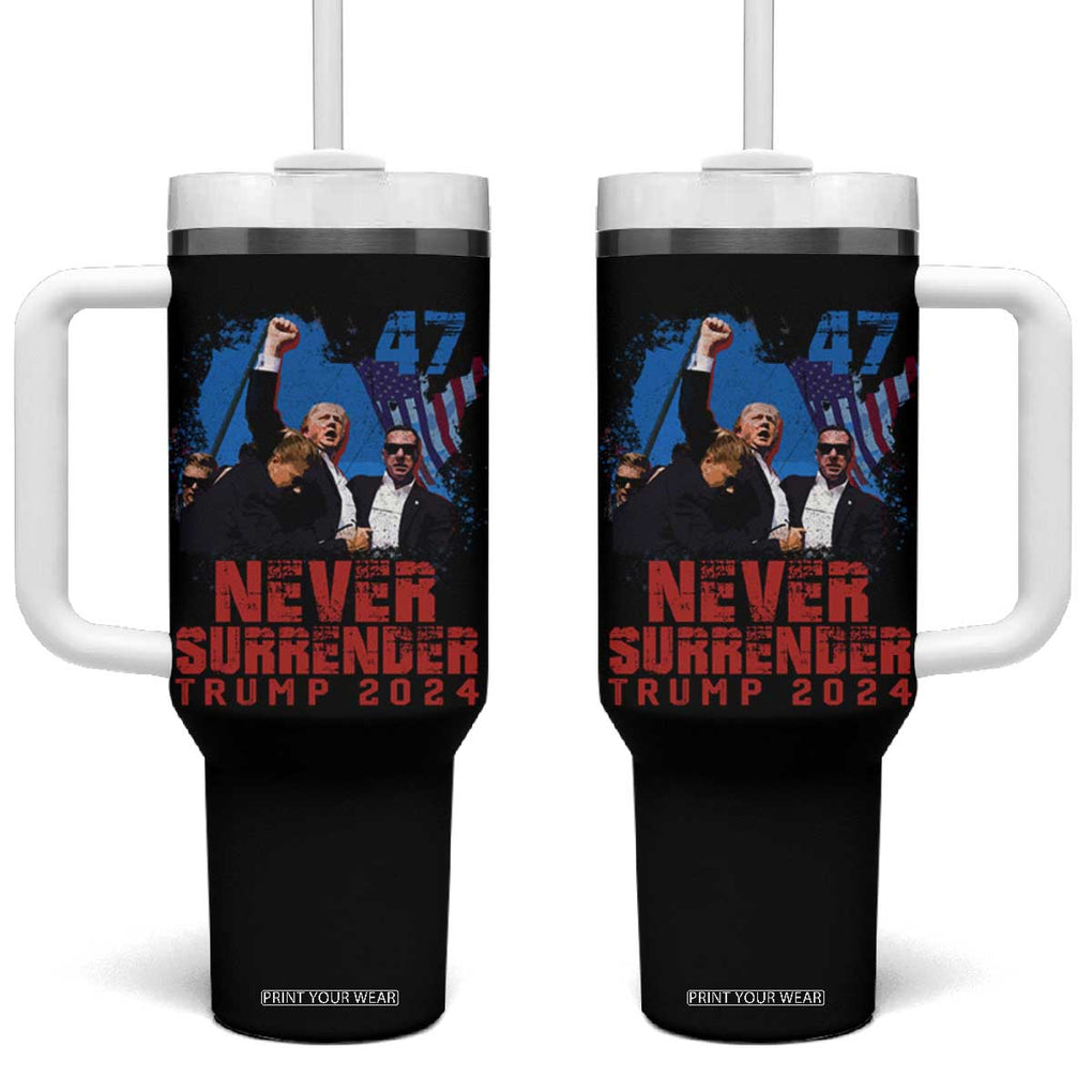 Trump Raised Fist Tumbler With Handle Never Surrender Support President 45 47 TB02 One Size: 40 oz Black Print Your Wear