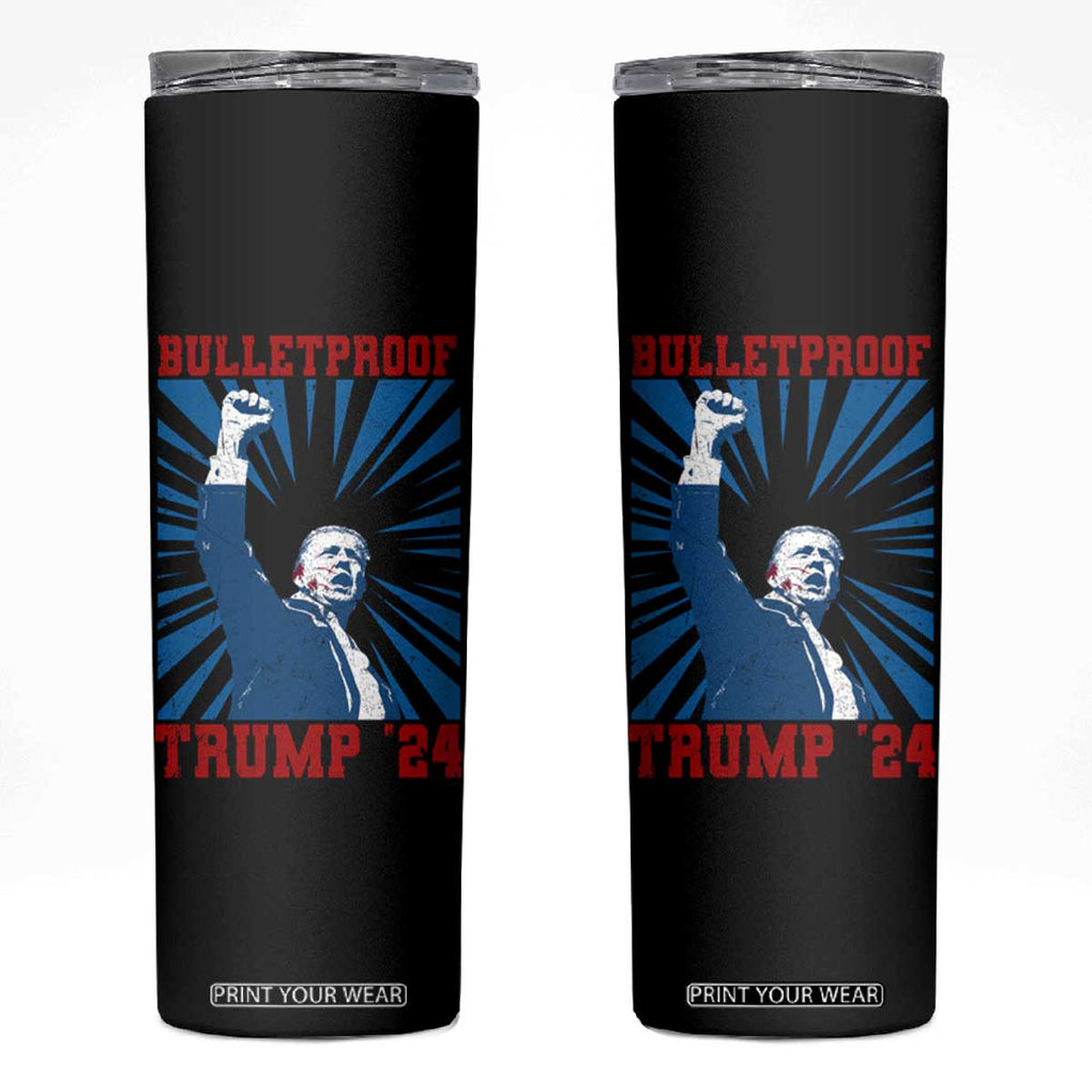 Strong Trump 2024 Skinny Tumbler Bulletproof Raised Fist Not Today President 45 47 TB02 Black Print Your Wear