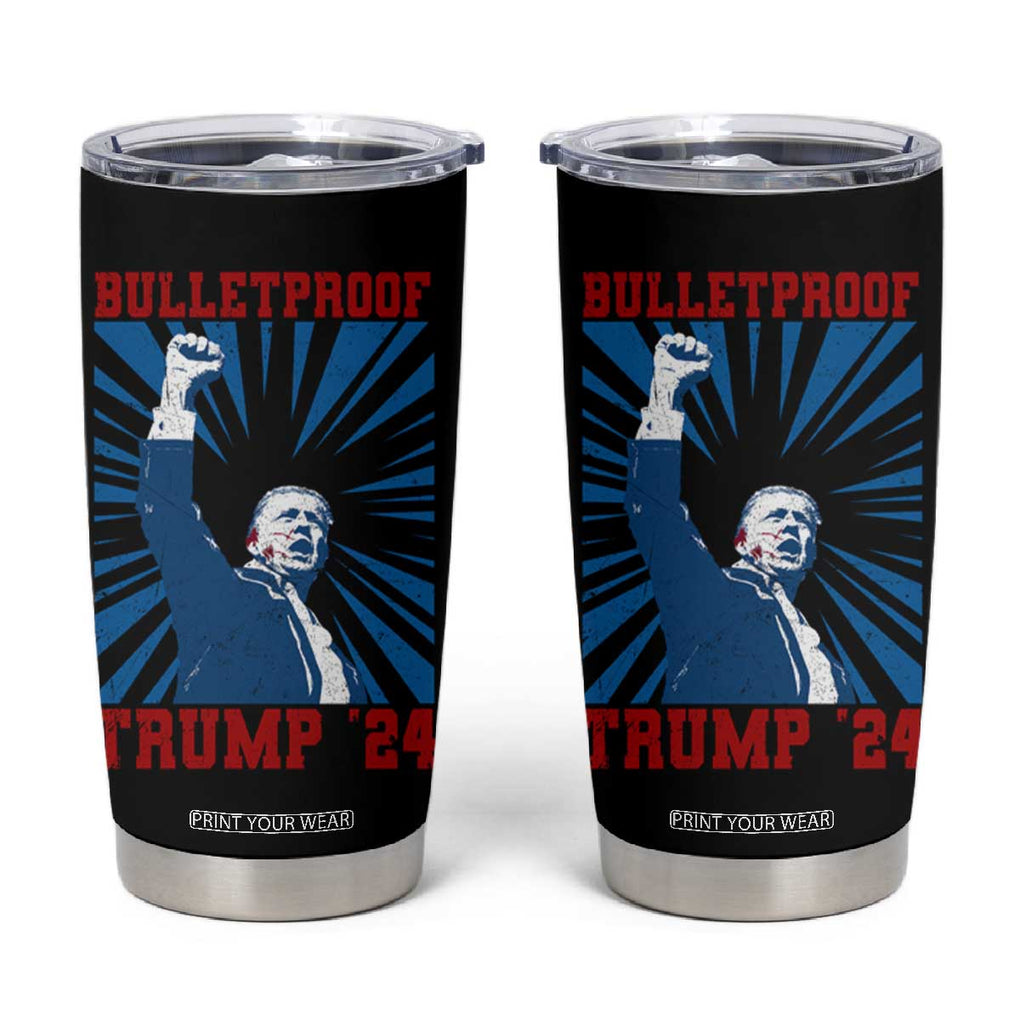 Strong Trump 2024 Tumbler Cup Bulletproof Raised Fist Not Today President 45 47 TB02 Black Print Your Wear