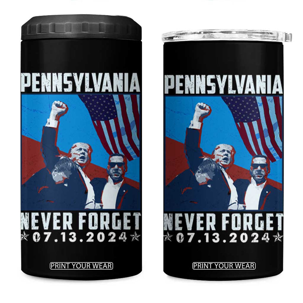 Trump Raised Fist 4 in 1 Can Cooler Tumbler Butler Pennsylvania Never Forget July 13 2024 TB02 One Size: 16 oz Black Print Your Wear