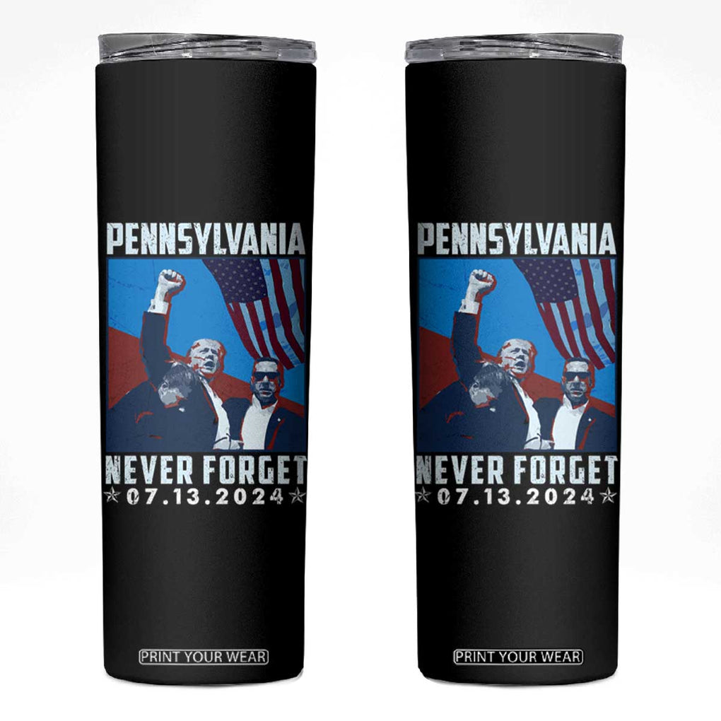 Trump Raised Fist Skinny Tumbler Butler Pennsylvania Never Forget July 13 2024 TB02 Black Print Your Wear