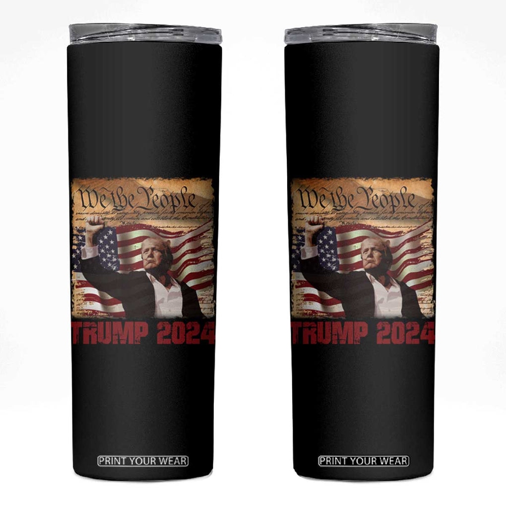 Trump 2024 Skinny Tumbler Raised Fist Fight For America American Flag Retro Vintage TB02 Black Print Your Wear