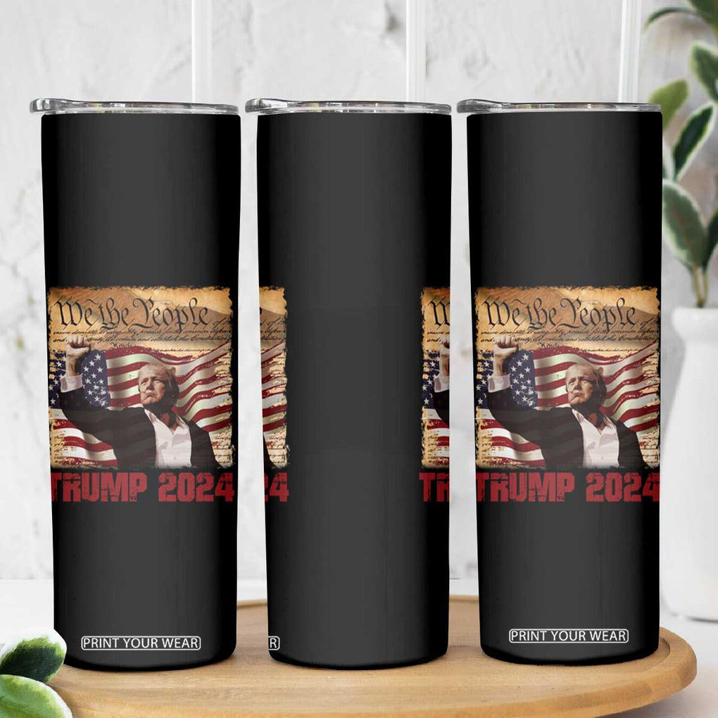 Trump 2024 Skinny Tumbler Raised Fist Fight For America American Flag Retro Vintage TB02 Print Your Wear