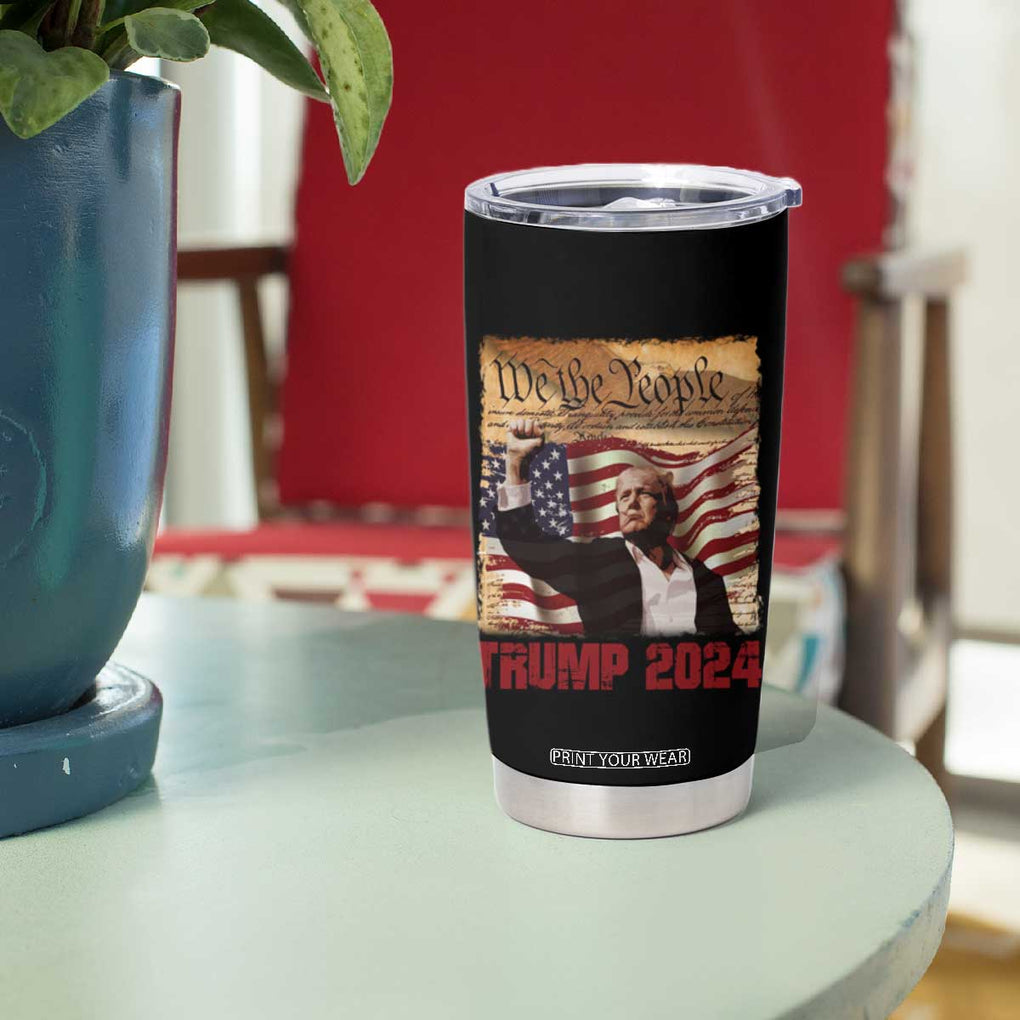 Trump 2024 Tumbler Cup Raised Fist Fight For America American Flag Retro Vintage TB02 Print Your Wear