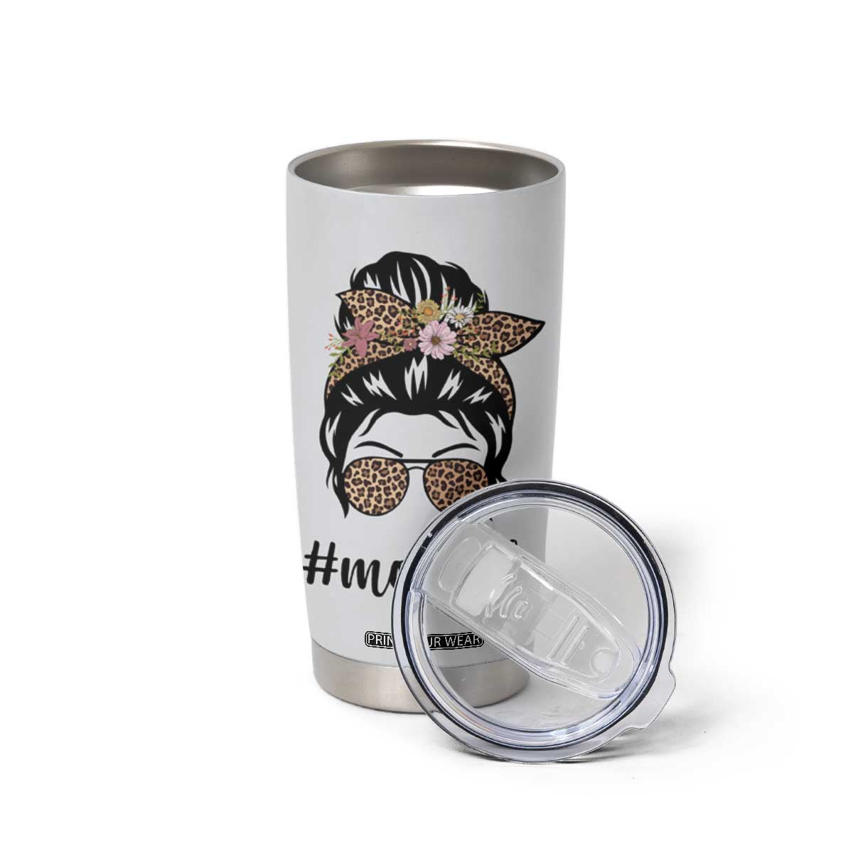 Funny Mom Life Tumbler Cup Mama Mommy Mom Bruh Leopard Messy Bun TB02 Print Your Wear