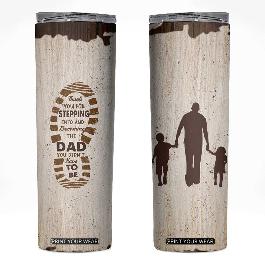 Stepdad of Two Skinny Tumbler Thank You For Stepping In Dad with Son and Daughter Retro Vintage TB02 Whitemist Print Your Wear