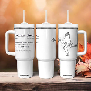 Custom Kids Name Stepdad Tumbler With Handle Bonus Dad Of Three Holding Hands TB02 Print Your Wear