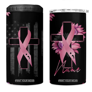 Personalized Breast Cancer Warrior Support 4 in 1 Can Cooler Tumbler Custom Name Pink Ribbon Sunflower American Flag TB02 One Size: 16 oz Black Print Your Wear