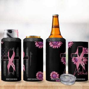 Personalized Breast Cancer Warrior Support 4 in 1 Can Cooler Tumbler Custom Name Pink Ribbon Sunflower American Flag TB02 Print Your Wear