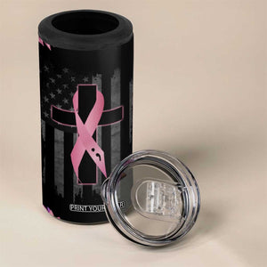 Personalized Breast Cancer Warrior Support 4 in 1 Can Cooler Tumbler Custom Name Pink Ribbon Sunflower American Flag TB02 Print Your Wear