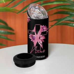 Personalized Breast Cancer Warrior Support 4 in 1 Can Cooler Tumbler Custom Name Pink Ribbon Sunflower American Flag TB02 Print Your Wear