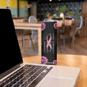 Personalized Breast Cancer Warrior Support Skinny Tumbler Custom Name Pink Ribbon Sunflower American Flag TB02 Print Your Wear