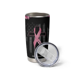 Personalized Breast Cancer Warrior Support Tumbler Cup Custom Name Pink Ribbon Sunflower American Flag TB02 Print Your Wear