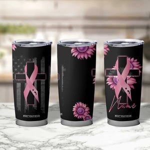 Personalized Breast Cancer Warrior Support Tumbler Cup Custom Name Pink Ribbon Sunflower American Flag TB02 Print Your Wear