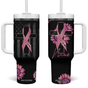 Personalized Breast Cancer Warrior Support Tumbler With Handle Custom Name Pink Ribbon Sunflower American Flag TB02 One Size: 40 oz Black Print Your Wear