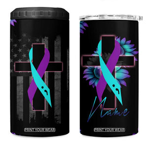 Personalized Suicide Prevention Awareness 4 in 1 Can Cooler Tumbler Custom Name Teal and Purple Ribbon Sunflower American Flag TB02 One Size: 16 oz Black Print Your Wear