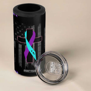 Personalized Suicide Prevention Awareness 4 in 1 Can Cooler Tumbler Custom Name Teal and Purple Ribbon Sunflower American Flag TB02 Print Your Wear