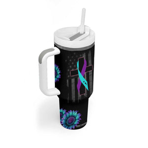 Personalized Suicide Prevention Awareness Tumbler With Handle Custom Name Teal and Purple Ribbon Sunflower American Flag TB02 Print Your Wear