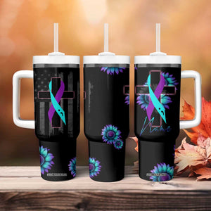 Personalized Suicide Prevention Awareness Tumbler With Handle Custom Name Teal and Purple Ribbon Sunflower American Flag TB02 Print Your Wear