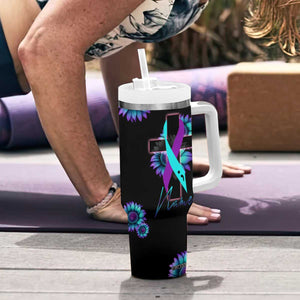 Personalized Suicide Prevention Awareness Tumbler With Handle Custom Name Teal and Purple Ribbon Sunflower American Flag TB02 Print Your Wear