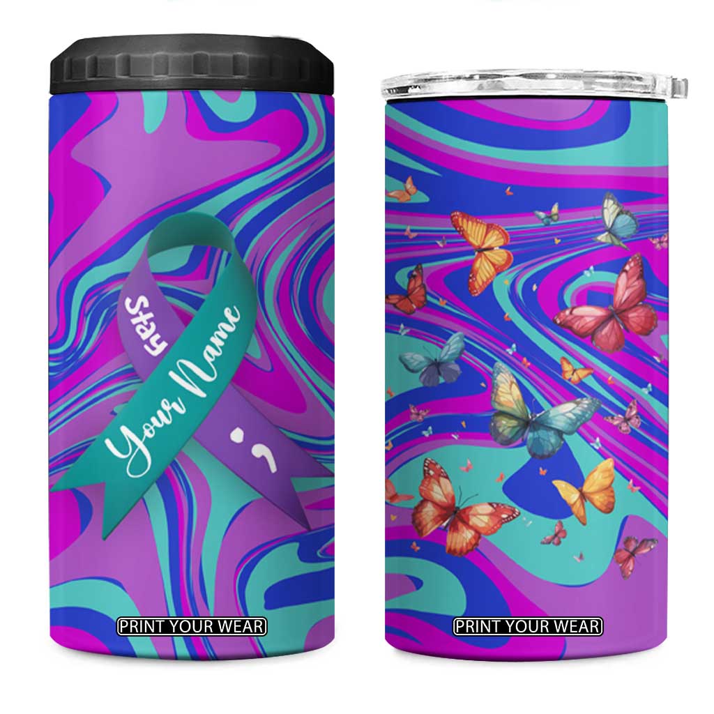 Personalized Suicide Prevention Awareness 4 in 1 Can Cooler Tumbler Custom Name Stay Semicolon Butterfiles Teal and Purple Hologram TB02 One Size: 16 oz Gradient Print Your Wear