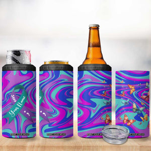 Personalized Suicide Prevention Awareness 4 in 1 Can Cooler Tumbler Custom Name Stay Semicolon Butterfiles Teal and Purple Hologram TB02 Print Your Wear