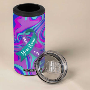 Personalized Suicide Prevention Awareness 4 in 1 Can Cooler Tumbler Custom Name Stay Semicolon Butterfiles Teal and Purple Hologram TB02 Print Your Wear