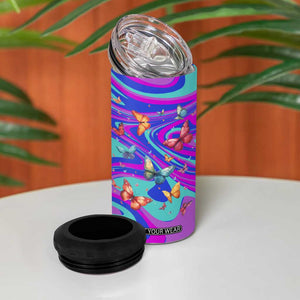 Personalized Suicide Prevention Awareness 4 in 1 Can Cooler Tumbler Custom Name Stay Semicolon Butterfiles Teal and Purple Hologram TB02 Print Your Wear