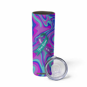 Personalized Suicide Prevention Awareness Skinny Tumbler Custom Name Stay Semicolon Butterfiles Teal and Purple Hologram TB02 Print Your Wear