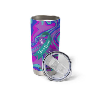 Personalized Suicide Prevention Awareness Tumbler Cup Custom Name Stay Semicolon Butterfiles Teal and Purple Hologram TB02 Print Your Wear