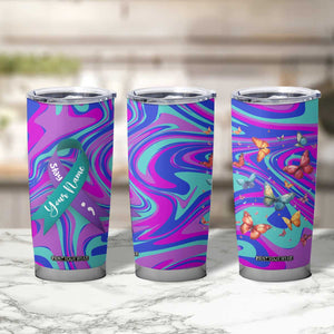 Personalized Suicide Prevention Awareness Tumbler Cup Custom Name Stay Semicolon Butterfiles Teal and Purple Hologram TB02 Print Your Wear