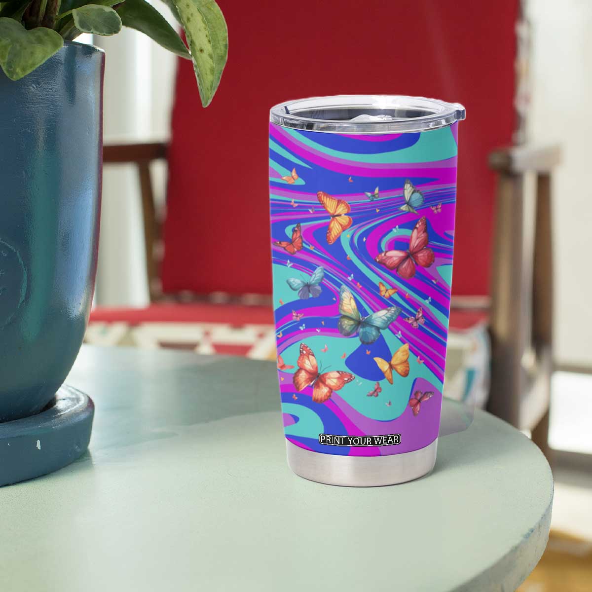 Personalized Suicide Prevention Awareness Tumbler Cup Custom Name Stay Semicolon Butterfiles Teal and Purple Hologram TB02 Print Your Wear