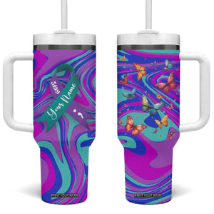 Personalized Suicide Prevention Awareness Tumbler With Handle Custom Name Stay Semicolon Butterfiles Teal and Purple Hologram TB02 One Size: 40 oz Gradient Print Your Wear