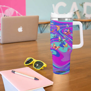 Personalized Suicide Prevention Awareness Tumbler With Handle Custom Name Stay Semicolon Butterfiles Teal and Purple Hologram TB02 Print Your Wear