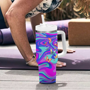 Personalized Suicide Prevention Awareness Tumbler With Handle Custom Name Stay Semicolon Butterfiles Teal and Purple Hologram TB02 Print Your Wear