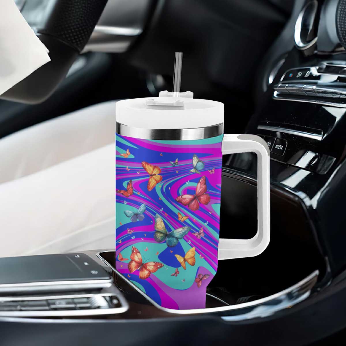 Personalized Suicide Prevention Awareness Tumbler With Handle Custom Name Stay Semicolon Butterfiles Teal and Purple Hologram TB02 Print Your Wear